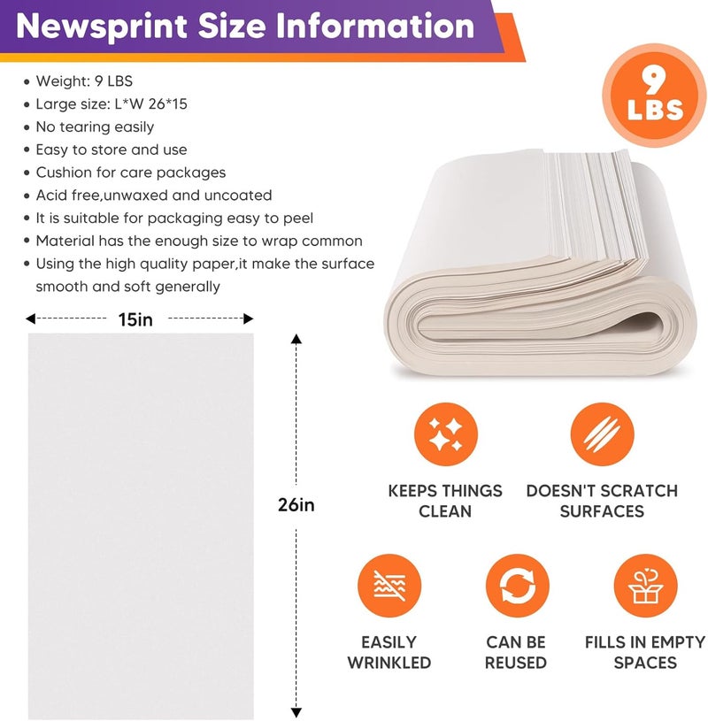Donyang Packing Paper Sheets for Moving Essentials, 26" x 15" Newsprint Paper for Small Medium Large Moving Boxes, 350 Sheets Wrapping Paper for Packaging, Shipping Supplies, Dishes Glasses Box Filler 9 lbs - Image 2